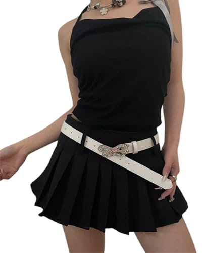 LAOYEFACAI Ledergürtel Damen Schmetterling Punk Y2k Leder Gürtel Damengürtel für Jeans Kleider Mäntel mit Goldener Schnalle für Kleid Hose Jeans (Weiß)