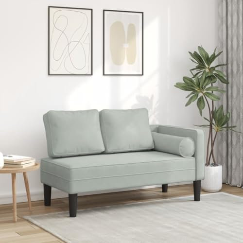 IKAYAA Chaiselongue Hellgrau, Recamiere mit Schlaffunktion, Indoor Lounge Sofa mit Armlehne und Lendenkissen, Recamiere für Wohnzimmer, Schlafzimmer und Büro