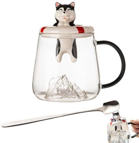 Taza De Animales Con Cuchara - Tazas Para Perros Para Amantes De Los Perros, Taza De Café Multifuncional De Dibujos Animados | Tazas De Café De Animales Con Cuchara Y Tapa, Tazas Coloridas Para Jugo,