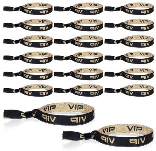 JJUNW 20 Stück VIP Stoff-Armbänder, Glitzer Eintrittsbänder mit VIP, Einlassbänder Eintrittsarmbänder, Partybänder VIP Identifikationsarmbänder für Events Konzert Festival Geburtstag Hochzeit(Schwarz)