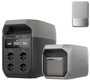 EcoFlow Tragbare Powerstation Delta 3 mit intelligentem Zusatzakku 1 024 Wh, LiFePO4 erweiterbare Batterie, Solargenerator für Notfälle, Wohnmobile, Camping und Stromausfälle