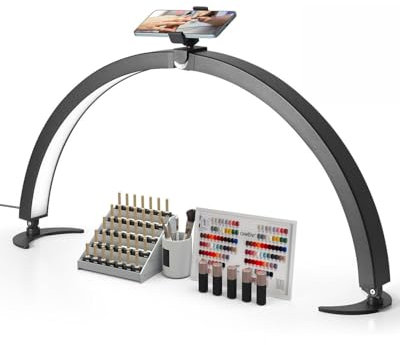 VEVOR Desktop Halbmondlicht für Nägel mit Telefonhalter (40 W 735 mm lang) Nageltechniklicht, Nageltischlampe mit einstellbarer Helligkeit, LED-Tischleuchte für Nageltechniker Wimpernverlängerung