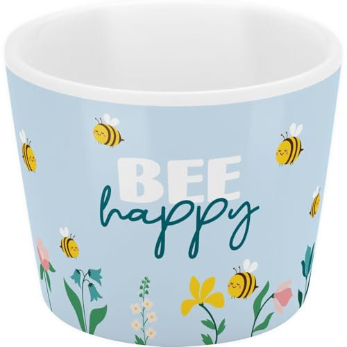 GRUSS & CO Eierbecher mit Motivdruck Bee happy | Porzellan, Höhe 4,3 cm, Durchmesser 5,2 cm | lustiges Geschenk, Frühstück, Ostern | 70270