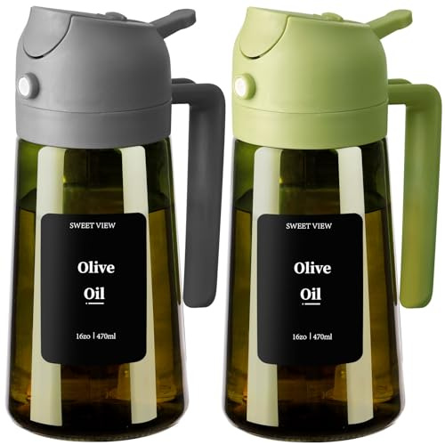 SWEET VIEW 2 Spruzzatore Olio d'oliva e Distributore Olio, 470 ml, in vetro resistente alla luce, per cucina, friggitrice ad aria, cucina, insalata e barbecue