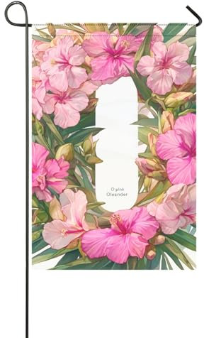 floralmorphic lettera O rosa oleandro fiore acquerello decorativo giardino bandiere Pasqua banner per la decorazione del giardino 30,5 x 45,7 cm doppio lato