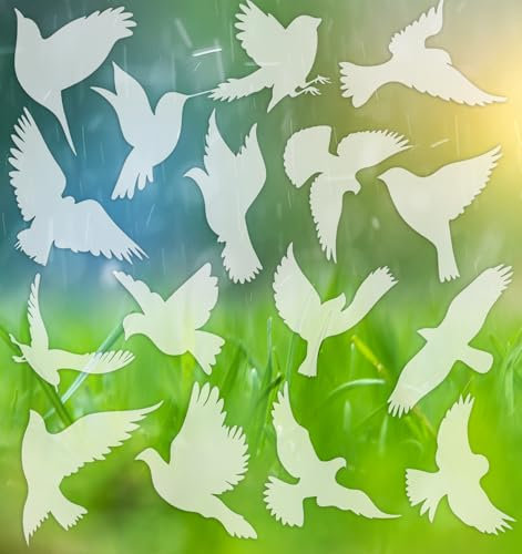 16Pcs Fensteraufkleber Vogelschutz, Fenster Vogelschutz Reflektierender Fensteraufkleber, Antikollisionsschutz für Vögel, Wiederverwendbar für Glastür Und Fenster, Schützt Vögel vor Kollisionen