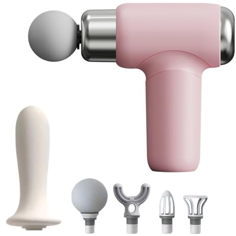 Mini-Massagepistole, leistungsstarke Faszienpistole, tragbares Tiefengewebe, Percussion, Muskelrücken- und Kopfmassagegerät zur Schmerzlinderung, mit 5 Massageköpfen, hochintensiver Vibration