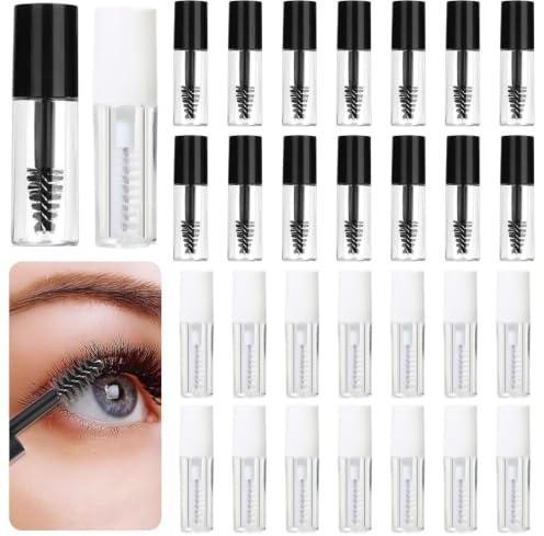15 Black And 15 White 1.2ml Mini Clear Mascara Tube Set with Wand, Leak-Proof Empty Mascara Bottles for Castor Oil & Eyelash Serums, Refillable Travel Container for Clear Mascara and Mini Mascara DIY