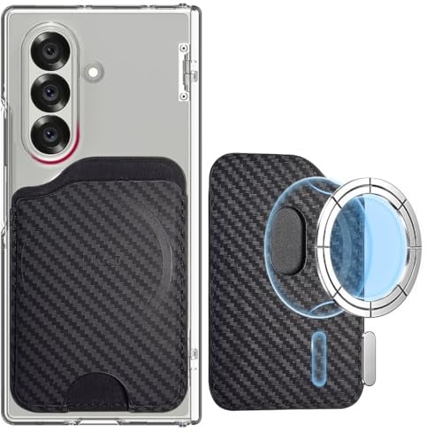 Miimall Magnet Wallet für Samsung Galaxy S25 S26 S24/Galaxy Z Fold 7/iPhone 17 16, Slim Leder Card Holder Mag Safe Portemonnaie Magnetischer Handy Kartenhalter für Samsung/iPhone Serie-Kohlefaser
