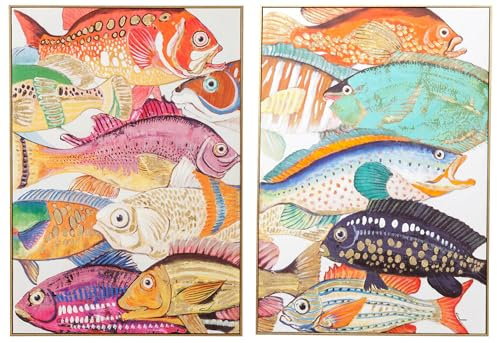 Kare Design Leinwandbild Fish Meeting One, 2er Set, Mehrfarbig, 50x40 cm, Wandbild, Canvas, Fisch Motiv, Klein, Wohnzimmer