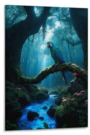 WXLWHR Leinwandbilder Mit Papagei Wandbild Auf Leinwand Dense Wald Modern Wanddeko Für Zimmer Büro Flur Wohnung Geschenkidee 12x18inch(30x45cm)