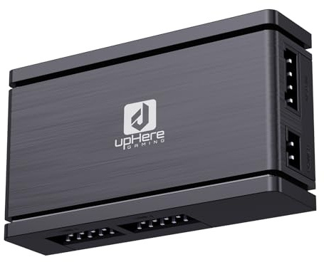 upHere Interner USB 2.0 4 Port 9Pin Erweiterungshub mit SATA Stromanschlus | magnetische Rückseite werkzeuglose Montage, kompatibel mit RGB Controller, Lüfterhub, AIO Wasserkühlungsdisplay