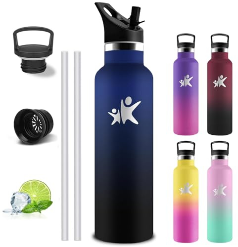 Grsta Botella Termica 1 litro- Botella Agua Acero Inoxidable con Pajita- Cantimplora sin BPA- A Prueba de Fugas- Cantimplora Acero Inoxidable- Fácil de limpiar, Termo para Correr, Deportes