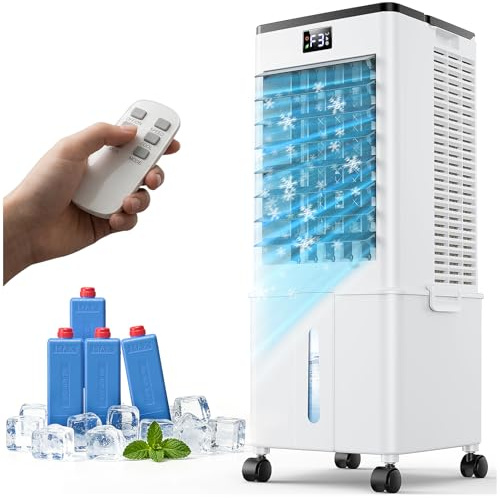 Klimaanlage Mobil 10L, 60W Klimagerät ohne Abluftschlauch 4-in-1, Klimaanlage mit 12H Timer, 4 Modus, 120°Oszillation, Abnehmbare Wassertank, Klimageräte Tragbarer Luftkühler für Wohnung Zimmer Räume