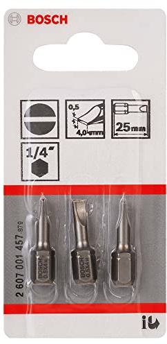 Bosch Professional Bit Extra-Hart für Längsschlitz-Schrauben (S0,5 x 4,0; Länge: 25 mm, 3 Stück), 2607001457