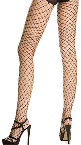 Yummy Bee - Medias de Rejilla Grande Rombo - Pantimedias Negras Disfraz - Talla Grande (XL)