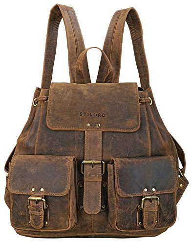 STILORD 'Larissa' Großer Echt Leder Rucksack im Vintage Look - Stilsicher Unterwegs Sein, Farbe:mittel - braun