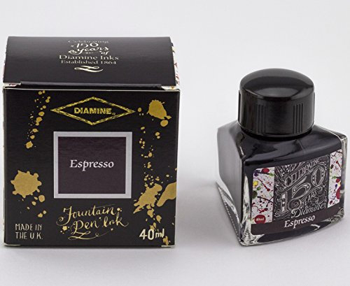 Diamine Espresso Fountain Pen Ink - 150 Year Anniversary Edition (40ml, Pigment-based, Glass Bottle, Espresso)