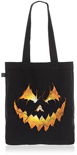 style3 Halloween Kürbiskopf Biobaumwolle Beutel Jutebeutel Tasche Tote Bag, Farbe:Schwarz