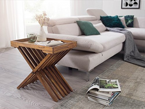 Beistelltisch Mumbai Massivholz Sheesham Design Klapptisch Serviertablett und Tisch-Gestell klappbar Landhaus-Stil