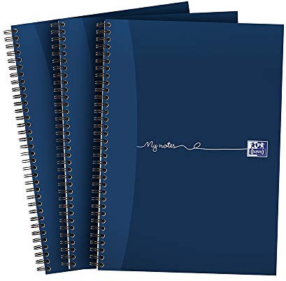 Oxford My Notes - Quaderno formato A4, copertina in cartoncino con rilegatura a spirale, a righe, 200 pagine, colore: blu navy (confezione da 3)