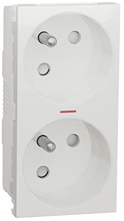 Schneider Electric NU306918S New Unica, Enchufe Doble 45º, Toma de Corriente, Obturador Seguridad, Indicador Visual, Instalación Fácil - Polar