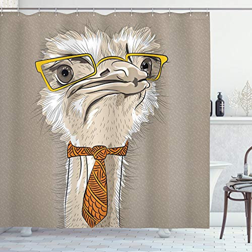 ABAKUHAUS Indie Duschvorhang, Lustige Hipster Strauß, Stoffliches Gewebe Badezimmerdekorationsset mit Haken, 175 x 220 cm, Taupe Beige Gelb