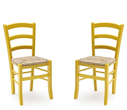 Liberoshopping Chaises Venezia en Bois Massif coloré avec Assise en Paille Set 2 (Jaune)
