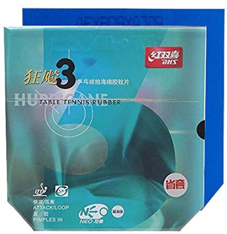 DHS Belag Neo Hurricane 3 Provincial 39° Blue Sponge, schwarz, 2,1 mm | ITTF-zugelassener invertierter Tischtennisgummi für schnelle Loops, lange Bögen, starken Spin und stabile Rallye-Kontrolle.