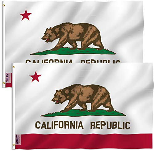 Anley Packung mit 2 Fly Breeze 3x5 Fuß California State Flag - Lebendige Farbe und UV-Lichtechtheit - Leinwandkopf und doppelt genäht - CA-Flaggen aus Polyester mit Messingösen 3 x 5 Ft