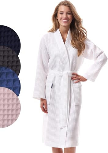 Morgenstern Albornoz Mujer Ducha Diseño de Gofre Kimono Bata de Piqué Algodón Blanco Talla 42/44