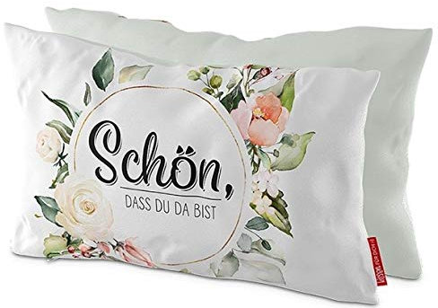 La Vida Kuschelkissen Schön das du da bist aus Baumwolle mit Polyester-Füllung in der Farbe Weiß, Maße: 25cm x 40cm, 3966611