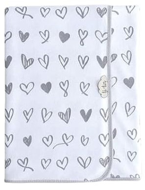 Ti TIN | weiche, saugfähige Babydecke, 80x80 cm | Baby- Schlafsack oder Krabbeldecke aus 100% Baumwolle mit doppellagigen Stoff, Babydecke fürs Auto, Wiege, Kinderwagen, etc,Motiv: Herz, Farbe: grau