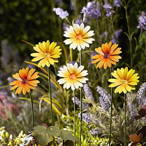 Garden Gear Metal Daisy Stakes, Decorative Multicolored Ornament, Outdoor Novelty Flowers for Pathways, Patios & Borders, Height 57cm (Yellow)