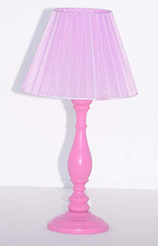 Lampada Legno di faggio color fucsia organza con paralume colore lilla Made in Italy