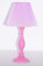 Lampada Legno di faggio color fucsia organza con paralume colore lilla Made in Italy