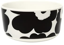 MARIMEKKO Oiva Unikko mittelgroße Schüssel – verfeinern Sie Ihre Küchendekoration mit unserem ikonischen schwarz-weißen Steinzeug – Suppen-/Salat-Servierschale – Dessertschalen, um Ihr kulinarisches