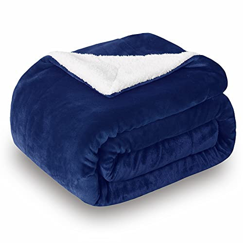 SOCHOW Sherpa Decke Marine Blau zweiseitige Wohndecken Kuscheldecken, extra Dicke warm Sofadecke/Couchdecke aus Sherpa, 220 x 240 cm super flausch Fleecedecke als Sofaüberwurf oder Wohnzimmerdecke
