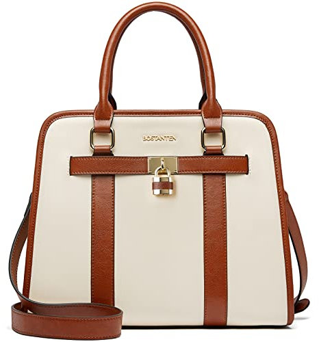 BOSTANTEN Damen Leder Handtasche Elegante Henkeltasche Frauen Schultertasche Umhängetasche Tote Bag Beige