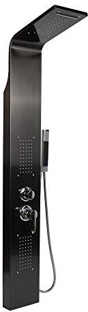 Colonne de Douche avec Mitigeur Thermostatique Système de douche avec Douchette, 5 Sélectionner mode Panneau de Douche, Acier Inoxydable, 20 * 140cm, Noir