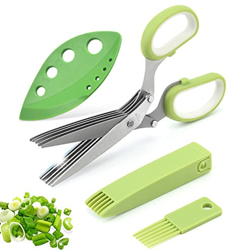 AWinjoy Kräuterscheren-Set, Mehrzweck-Kräuterschneider mit 5 Klingen, mit Sicherheitsabdeckung und Reinigungskamm zum Schneiden von geschreddertem Salat, Kilantro Fresh, grüne Zwiebel usw.