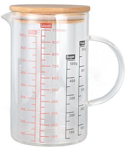 Tasse à Mesurer en Verre Résistant à la Chaleur, Récipient à Boire en Verre Transparent Avec Outil de Cuisine à Micro-Ondes en Forme de Buse Pour Faire du Café Au Lait de Yaourt(1000ML)