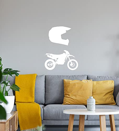 Enduro Cross und Helm Wandtattoo Weiß Aufkleber 45 x 59 cm