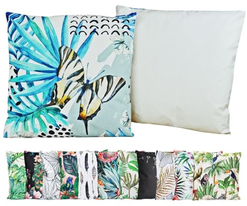 JACK Outdoor Motiv Kissen 45x45cm Lounge Dekokissen inkl. Füllung Wasserabweisend Sitzkissen Garten Stuhl, Farbe:Schmetterling Blau