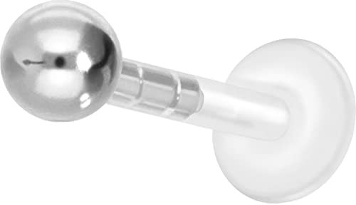 PIERCINGLINE PMFK Labret mit Plug in System CHIRURGENSTAHL KUGELPiercing Ohr Lippe Nase Helix Medusa Silberfarben 8 x 3 mm