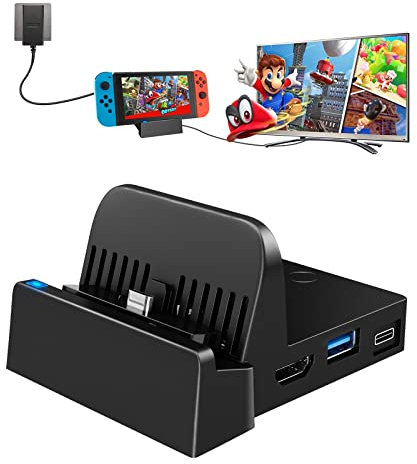 Wamiao Switch TV Dock per Nintendo Switch, con 4K USB HDMI Adattatore x 2Type C, compatibile con Nintendo Switch e modello OLED 2022, Piccolo e portatile Ricambio per Nintendo Switch Dock Ufficiale