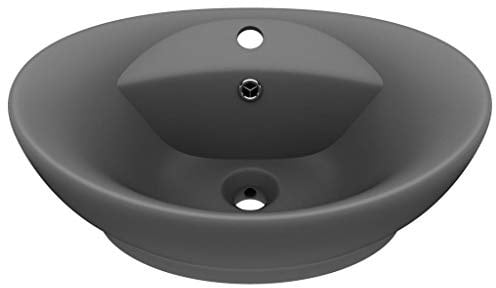 vidaXL Luxus Waschbecken mit Überlauf Waschschale Aufsatzwaschbecken Waschtisch Waschplatz Handwaschbecken Oval Matt Dunkelgrau 58,5x39cm Keramik