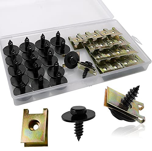 VooGenzek 40 Stücke Schraube Mutter Clip Kit, Kotflügelclip Blechmutter Befestigung, Blechschrauben Kotflügel Befestigung Blechmuttern Sortiment, mit Schrauben für Auto