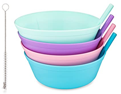 Quiet Book Club Bols à céréales avec pailles pour enfants - Bols avec paille intégrée pour enfants - Bols en paille en plastique pour tout-petits - Passe au lave-vaisselle - Sans BPA - Pour filles (4)