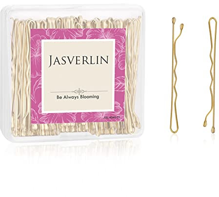 Pinzas para el pelo rubias, accesorios horquilla, a granel, largo dorado, caja de alfileres de pelo premium a prueba de deslizamiento para mujeres y niñas, bollo de 2 3/8 pulgadas, 100 unidades